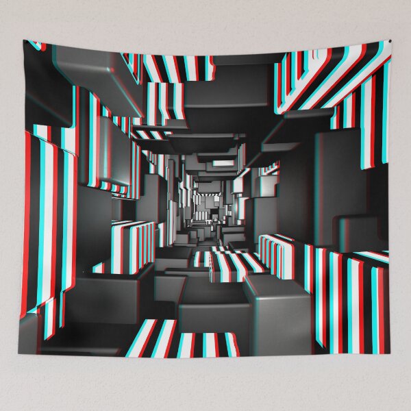 Item preview, Op Art Optical Illusion Stripes Tech 3D Cubes (black|white|red|cyan) designed and sold by hyproinc.