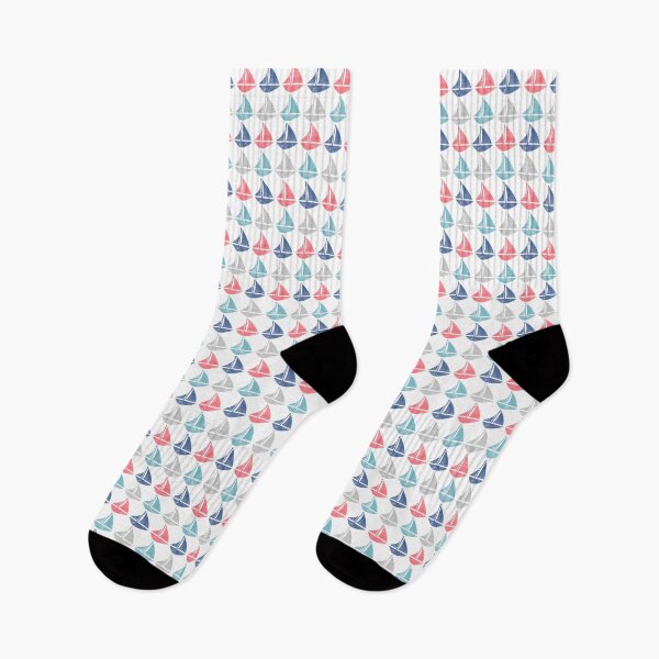 Item preview, Go With The Flow Nautical Sailboats in Aqua Navy and Coral designed and sold by KrisInStitches.