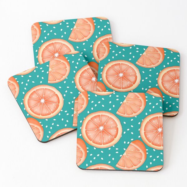 Summer Grapefruit on Teal Coasters (Set of 4)