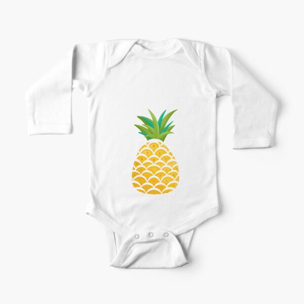 Bright White hand drawn pineapples Long Sleeve Baby One-Piece