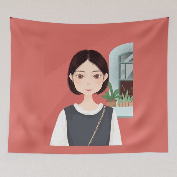 Item preview, Beautiful drawing of short-haired girl outside her house designed and sold by chicsignzodiac.