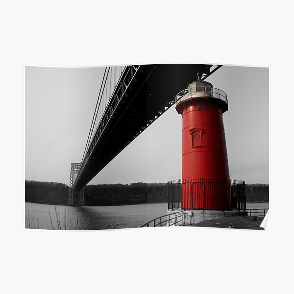 Little Red Light House - Background B&W Poster