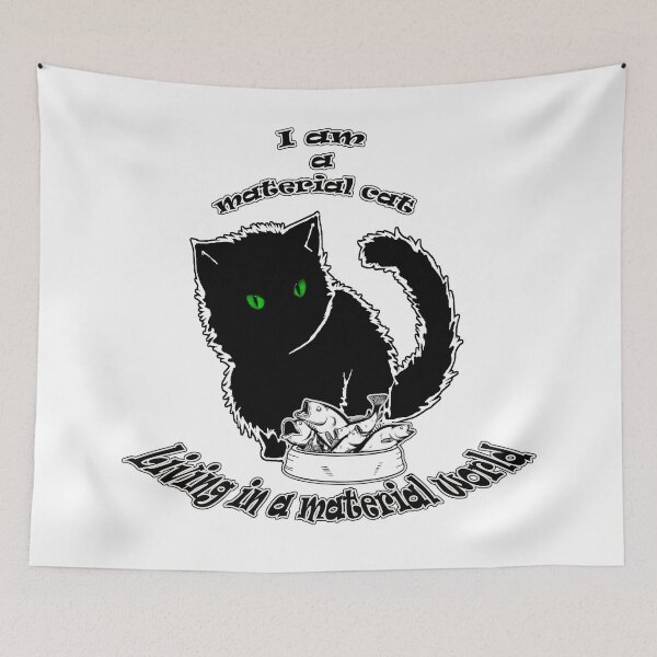 Item preview, Sitting Cat with singing fish. Very material cat living in a material world. Black and white designed and sold by saf-saf.