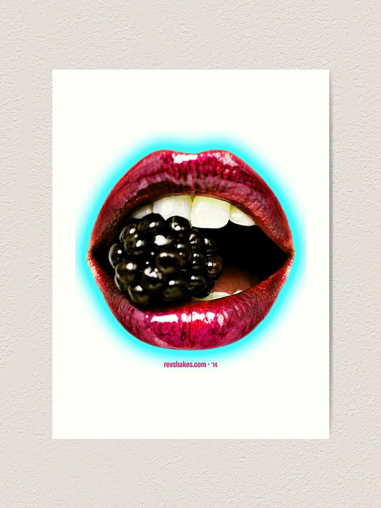 "Big Red Lips Biting a Blackberry 2" Art Print by revshakes Redbubble