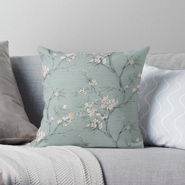 Duck egg Oriental blossom Throw Pillow