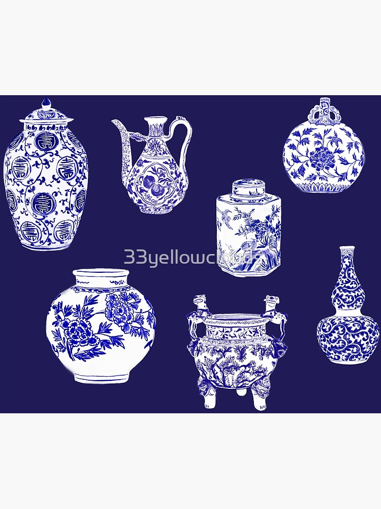 "Blue and white Chinoiserie ginger jar collection allover pattern" Poster by 33yellowclouds