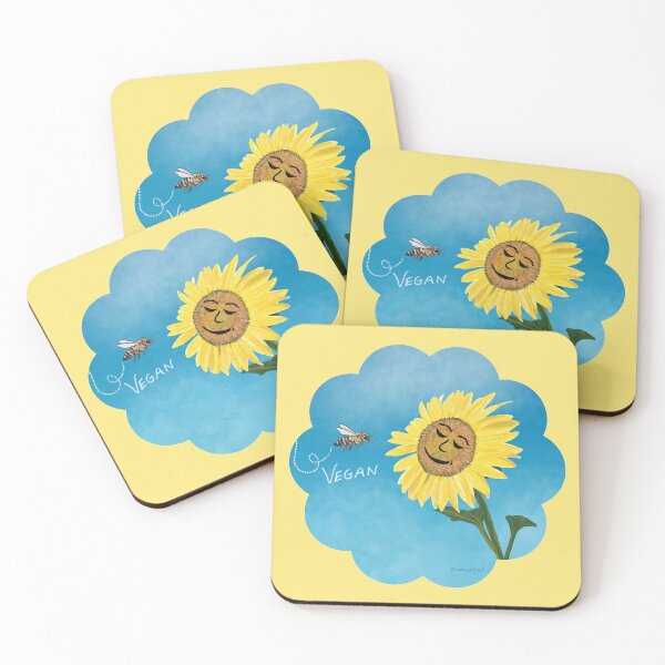 Item preview, Be Vegan Bee Smiling Sunflower, cute be vegan illustration   designed and sold by Crystal Raymond.