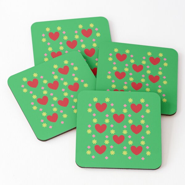 Item preview, Red Heart Pattern on Green with Flowers designed and sold by Sendreka.