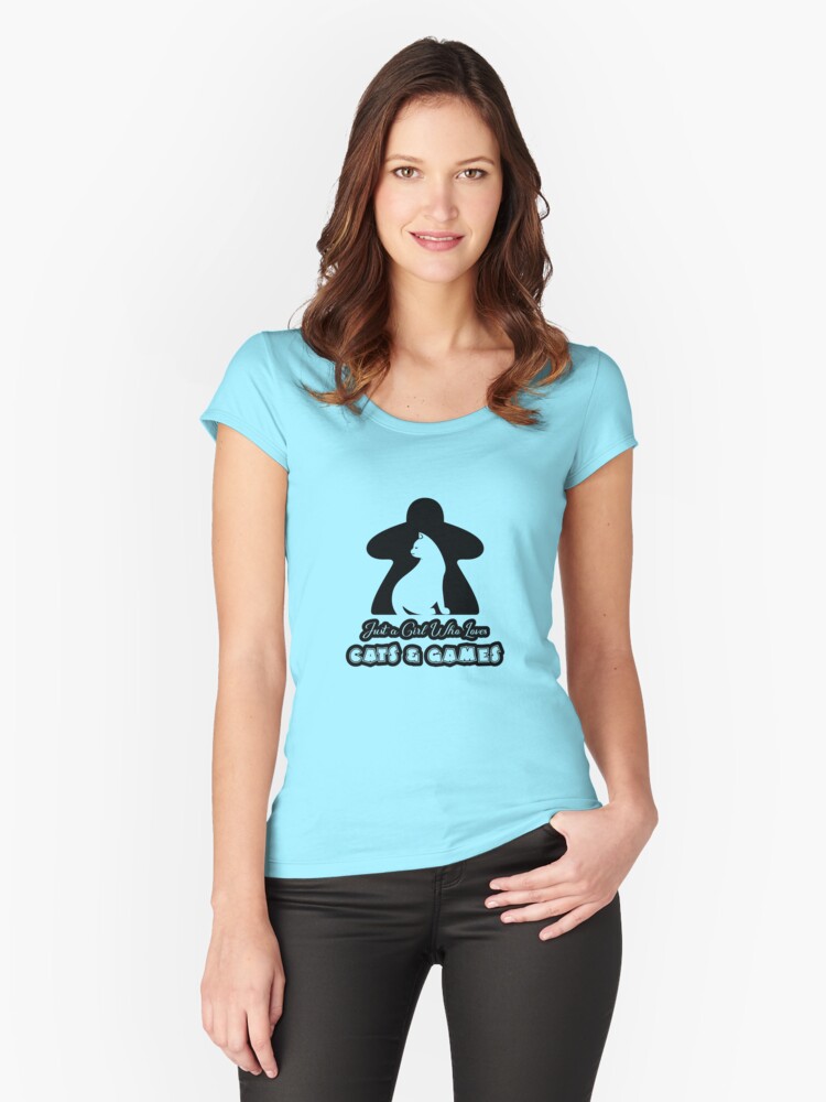 Thumbnail 1 of 3, Fitted Scoop T-Shirt, Just A Girl Who Loves Cats And Games designed and sold by pudgycatgames.