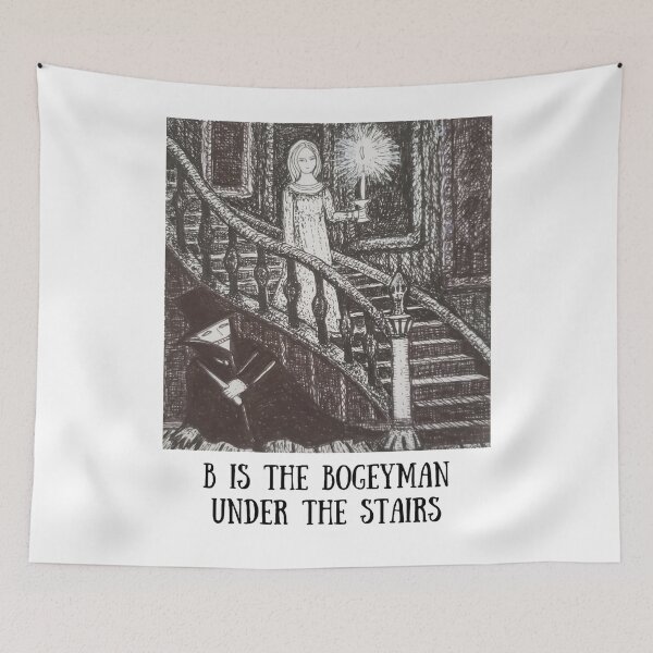 Item preview, B is the Bogeyman Under the Stairs designed and sold by The Mysterious Domain Alyne Whiteswan Fine Art Prints and Merch.