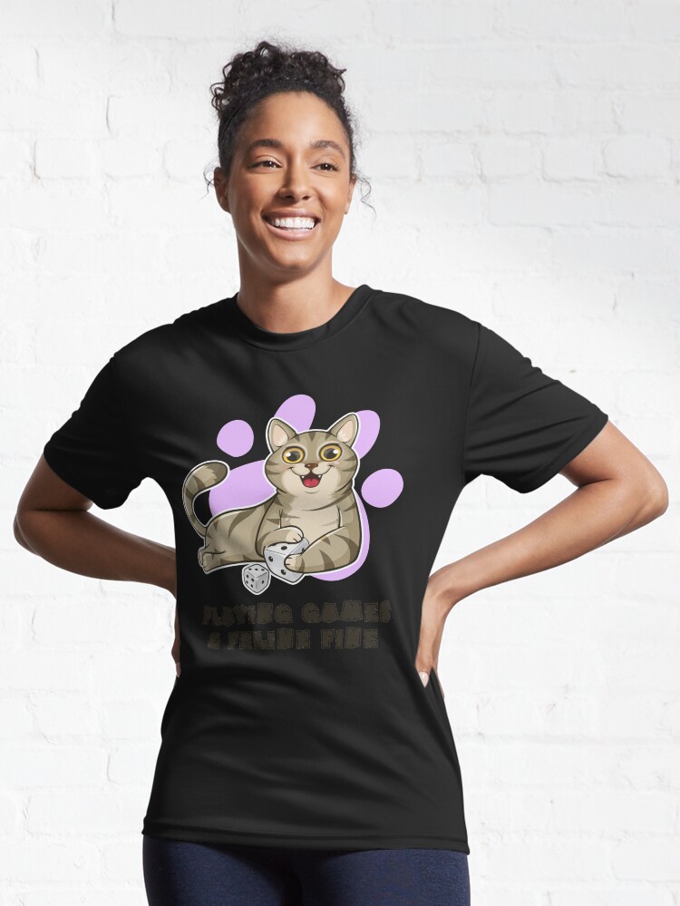 Thumbnail 6 of 7, Active T-Shirt, Playing Games And Feeling Fine designed and sold by pudgycatgames.