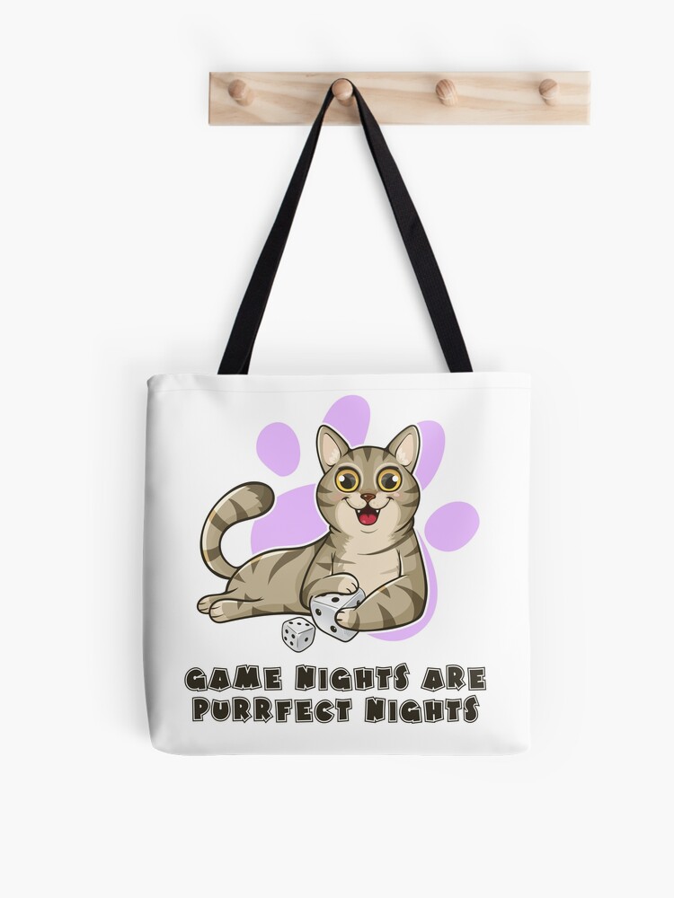 Thumbnail 1 of 2, Tote Bag, Game Nights Are Purrfect Nights designed and sold by pudgycatgames.
