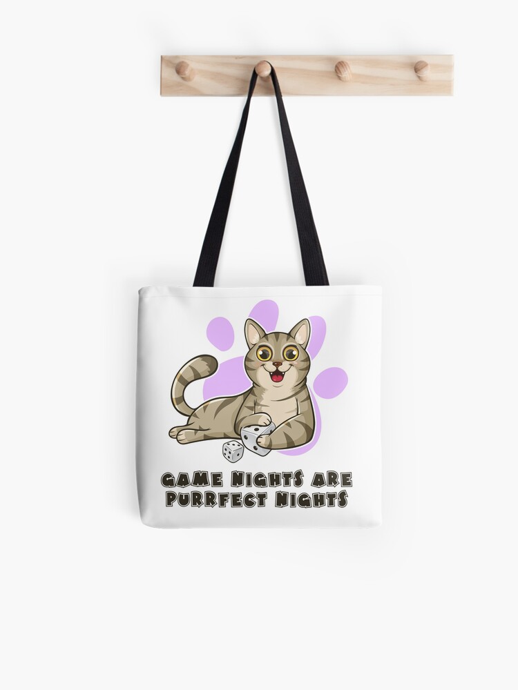 Thumbnail 1 of 2, Tote Bag, Game Nights Are Purrfect Nights designed and sold by pudgycatgames.