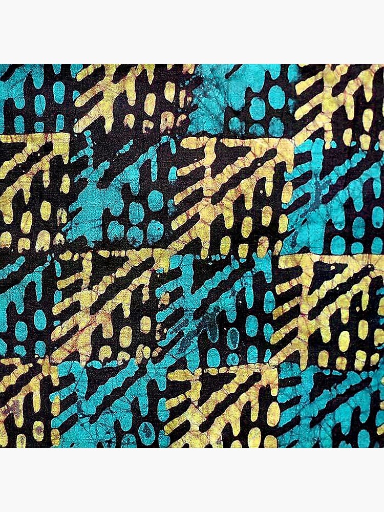 African Batik Textile Design In Teal Black And Tan Poster For Sale