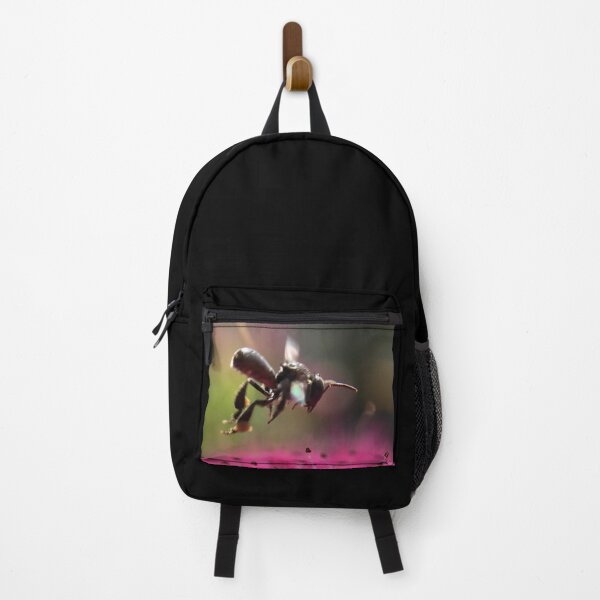 Item preview, Native Stingless Bee Flying Over Pink Flowers designed and sold by IMPHives.