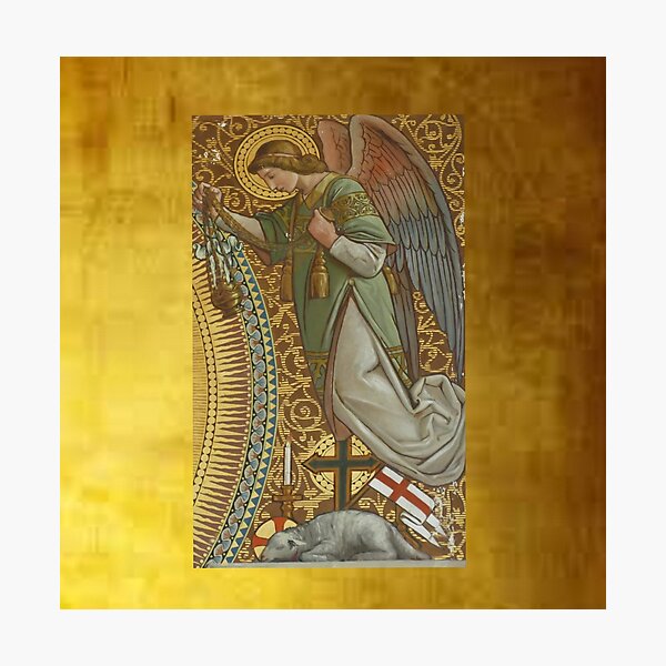 Vista previa del artículo con la obra «Ángel y Cordero Santo sobre fondo dorado», diseñado y vendido por Angelkrs.