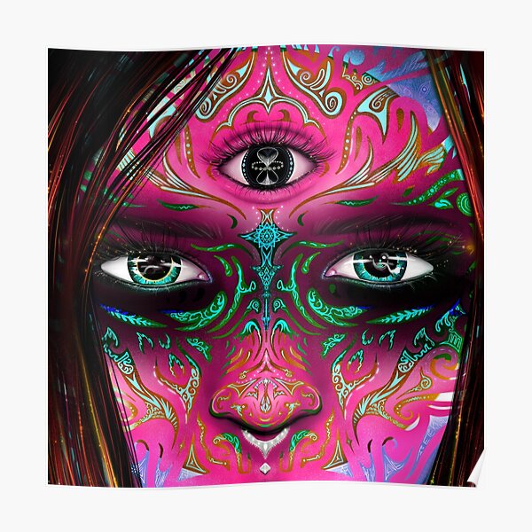 Fearless Woman Psychedelic Portrait Poster By Expandingzaia Redbubble