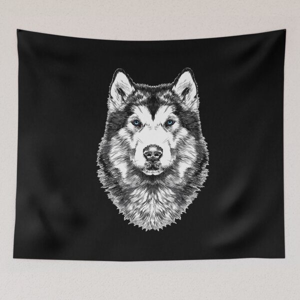 Item preview, Blue Eyed Husky Illustration - Black Background   designed and sold by solrevolver.