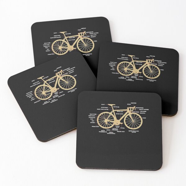 Bicycle-Cycling-Anatomy-Road-Bike-Parts-Biking-Cyclist Coasters (Set of 4)