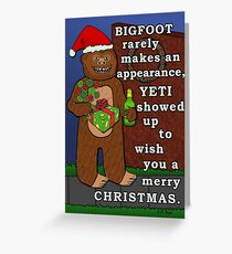 Lustiger Bigfoot Weihnachtsyti Pun Cartoon Grußkarte