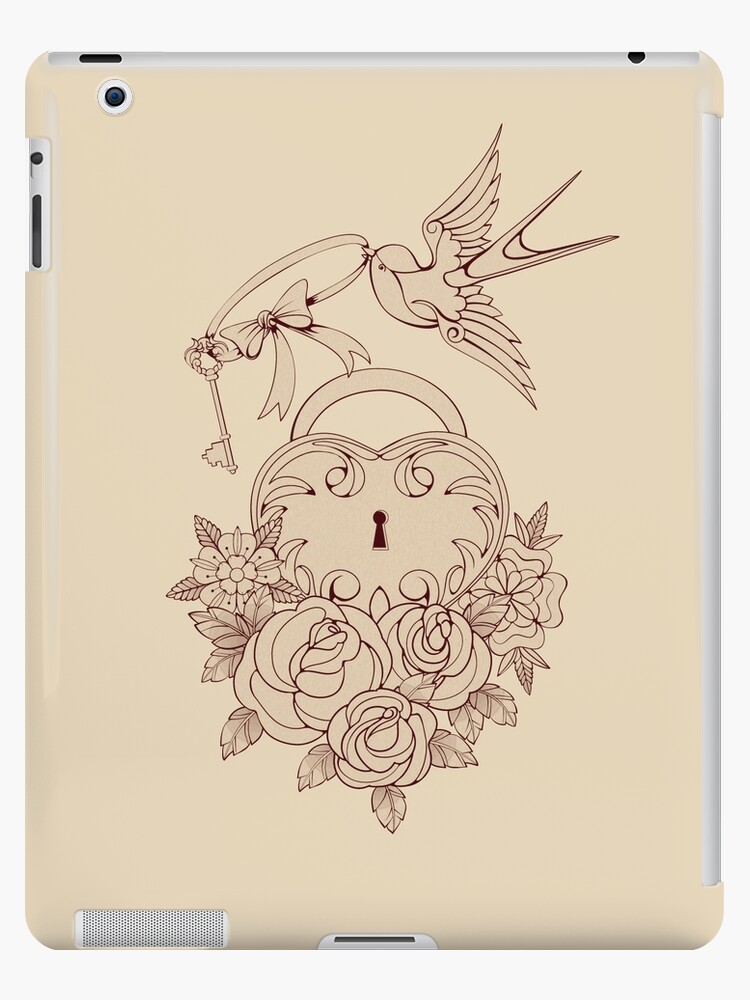 Old School True Love Lock And Key Line Work Tattoo Ipad Case