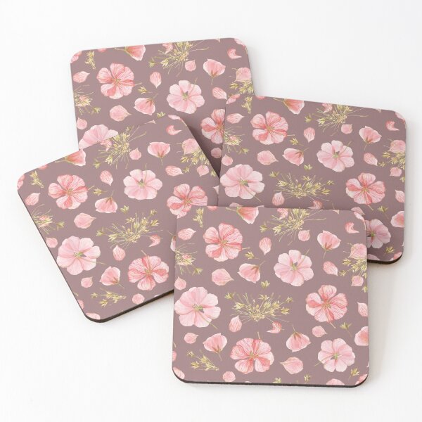Item preview, Pressed geranium watercolor seamless pattern dark designed and sold by Yulia Chepurova.