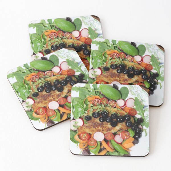 Flounder Blueberries Carrot Basil Tomato Radish Coasters (Set of 4)