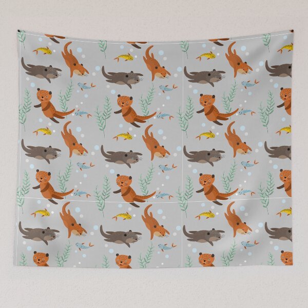 Item preview, Sea Otter Pattern | Brown Otters With Fish designed and sold by graphic-genie.
