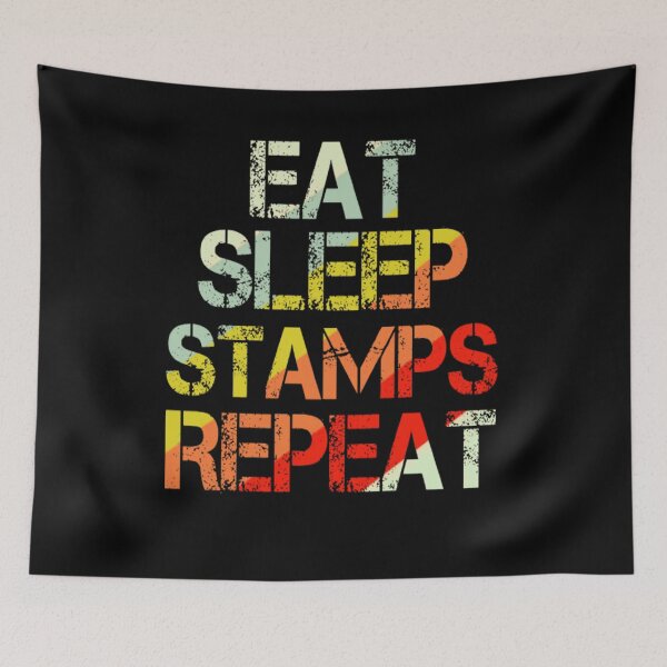 Item preview, Retro Vintage 70s 60s Eat Sleep Stamps Repeat  designed and sold by AYACHI90.