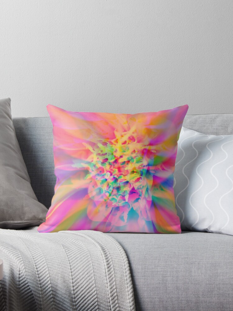 Thumbnail 1 of 3, Throw Pillow, Colorful Abstract Flower designed and sold by April Dowling.