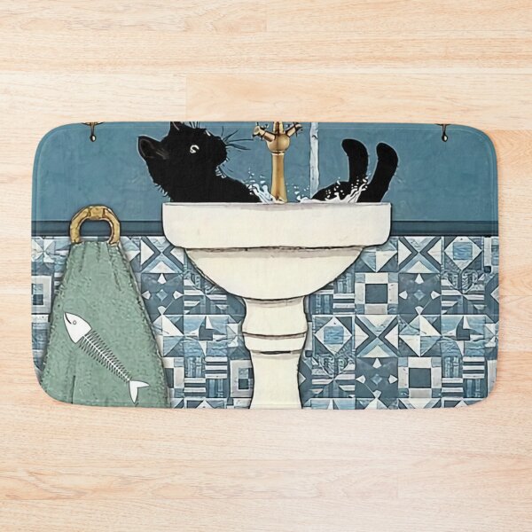 Beauty Black Cat Wash Your Paws Bath Mat