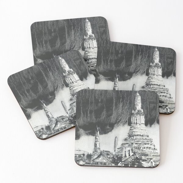 Item preview, Wat Arun in Bangkok, Thailand watercolor painting.  B&W art  designed and sold by rfoxphoto.