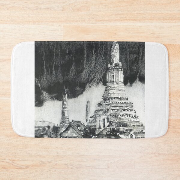 Item preview, Wat Arun in Bangkok, Thailand watercolor painting.  B&W art  designed and sold by rfoxphoto.