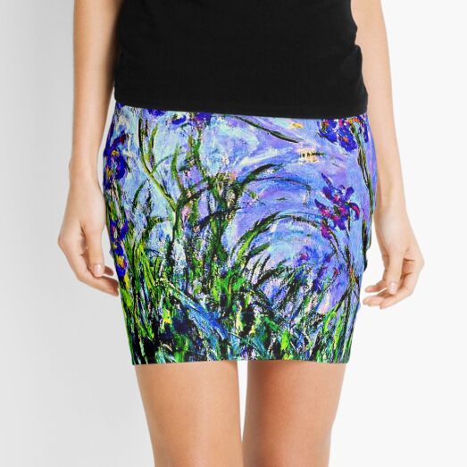 Monet Masterpiece - Irises, painting by Claude Monet Mini Skirt