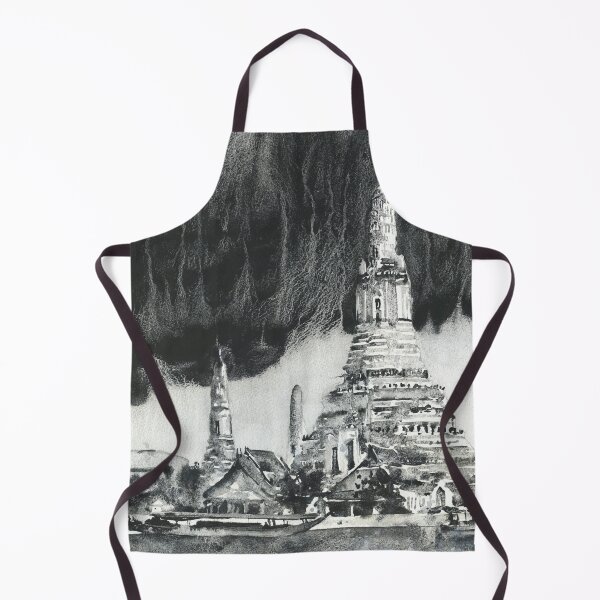Item preview, Wat Arun in Bangkok, Thailand watercolor painting.  B&W art  designed and sold by rfoxphoto.