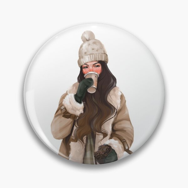 Item preview,  A girl in a hat and a sheepskin coat drinks coffee and eats a chocolate muffin with multicolored sprinkles designed and sold by MOSSSART.
