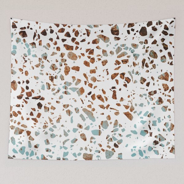 Item preview, Abstract Terrazzo Mosaic Rusty Brown and Blue Pattern designed and sold by idovedesign.