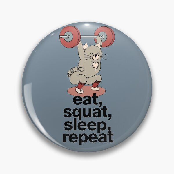 Item preview, Olympic lifting cat with barbell and weights and crossfit saying "eat, squat, sleep, repeat" designed and sold by TrueType.