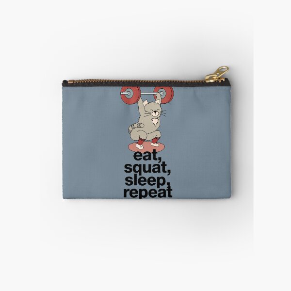 Item preview, Olympic lifting cat with barbell and weights and crossfit saying "eat, squat, sleep, repeat" designed and sold by TrueType.