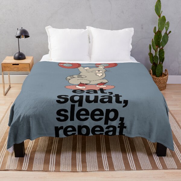 Item preview, Olympic lifting cat with barbell and weights and crossfit saying "eat, squat, sleep, repeat" designed and sold by TrueType.