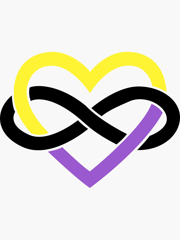 Thumbnail 3 of 3, Sticker, Non-Binary Polyamory Infinity Heart (White) designed and sold by polyphiliashop.
