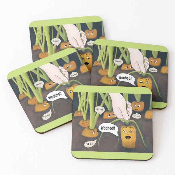 Item preview, Carrots Do Scream  – funny cartoon characters on green background designed and sold by Crystal Raymond.