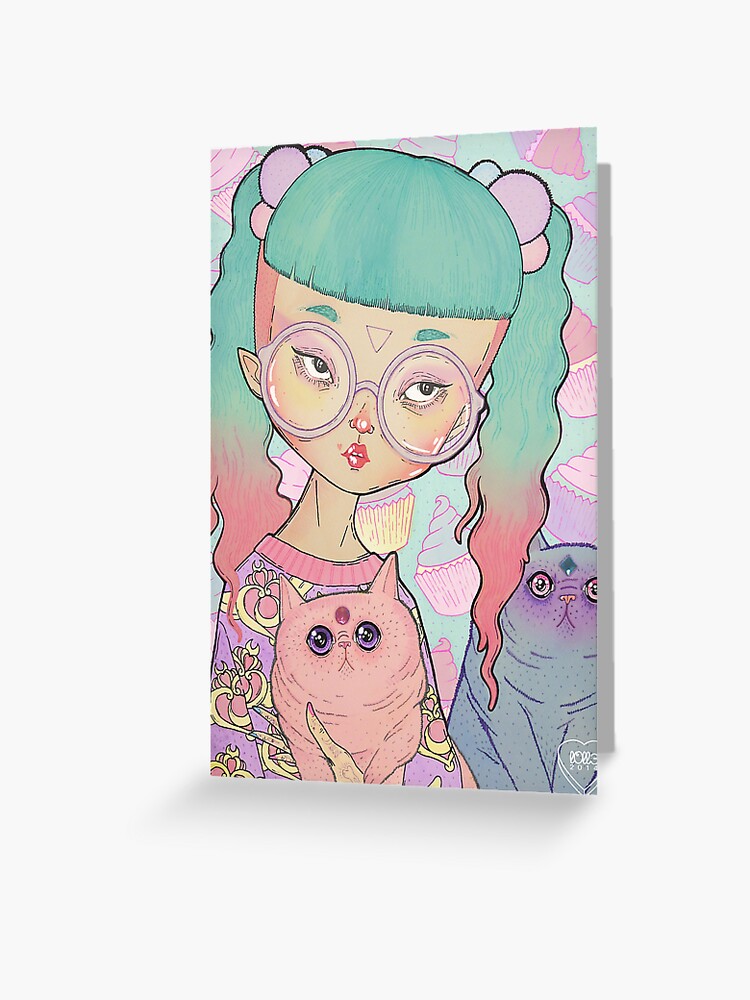Thumbnail 1 of 2, Greeting Card, Cat Lady designed and sold by lOll3.