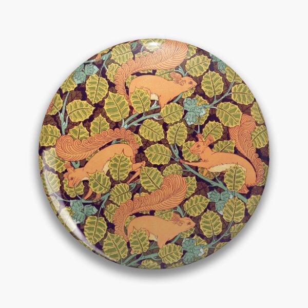 Item preview, Squirrels and Hazelnut Leaves ,Art Nouveau Green Yellow Brown Floral designed and sold by BulganLumini.