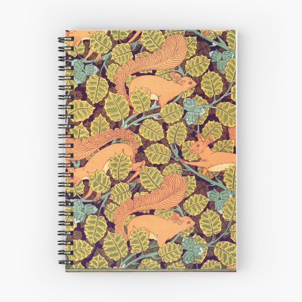 Item preview, Squirrels and Hazelnut Leaves ,Art Nouveau Green Yellow Brown Floral designed and sold by BulganLumini.