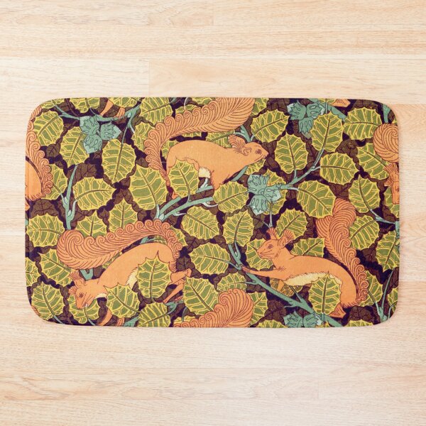 Item preview, Squirrels and Hazelnut Leaves ,Art Nouveau Green Yellow Brown Floral designed and sold by BulganLumini.