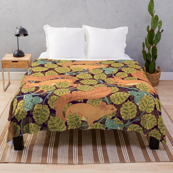 Item preview, Squirrels and Hazelnut Leaves ,Art Nouveau Green Yellow Brown Floral designed and sold by BulganLumini.