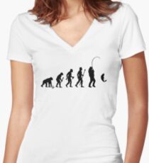 Evolution Of Man and Fishing Women's Fitted V-Neck T-Shirt