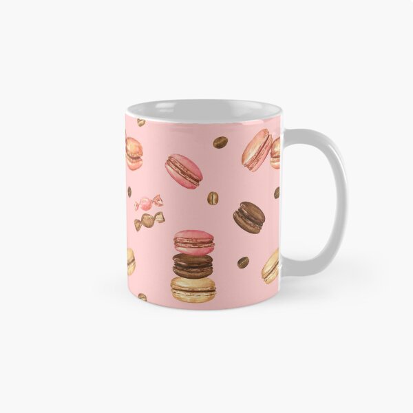 Item preview, Macaron cookies, coffee beans and candies on pink designed and sold by Flowersforbear.