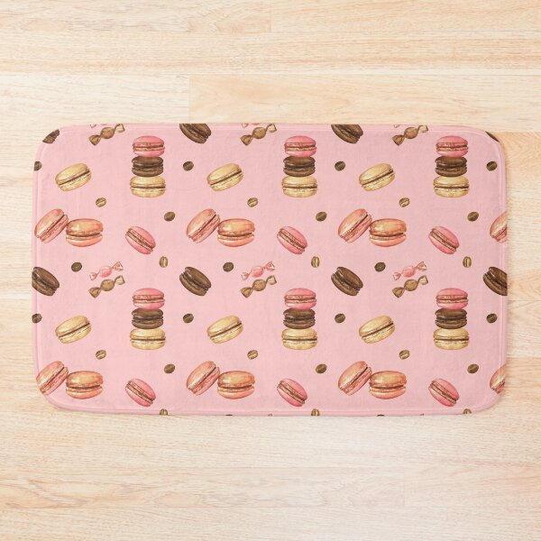 Item preview, Macaron cookies, coffee beans and candies on pink designed and sold by Flowersforbear.